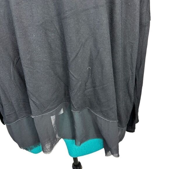 Black athletic tunic with leather sleeve accent - Picture 4 of 8